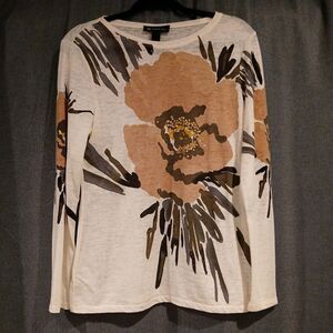 Inc International Concepts Women's Long Sleeve Top XL Abstact Floral Cream/Multi